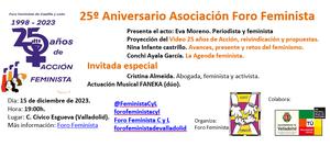 25º ANIVERSARIO DEL FORO FEMINISTA. 15 DE DICIEMBRE 2023