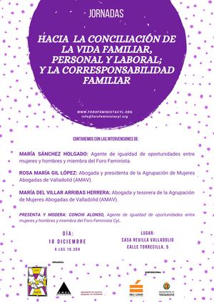 JORNADAS. HACIA  LA CONCILIACIÓN DE LA VIDA FAMILIAR, PERSONAL Y LABORAL; Y LA CORRESPONSABILIDAD FAMILIAR