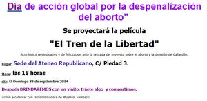 ACTO ABIERTO. PROYECCIÓN «TREN DE LA LIBERTAD» Ateneo Republicano.c/ Piedad 3. Valladolid. 28S. 18h. 